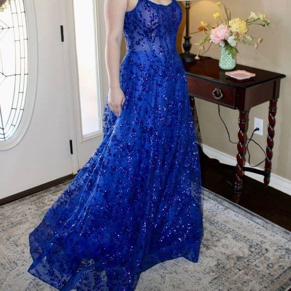 Dazzling Blue Sequin Evening Dress